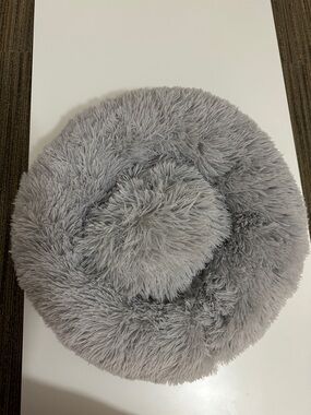Cozy Plush Small Pet Bed in Gray - Luxury Donut Cushion